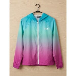 FILA Sport Womens XS Rainbow Ombre Windbreaker Jacket Y2K Zip Up Hooded